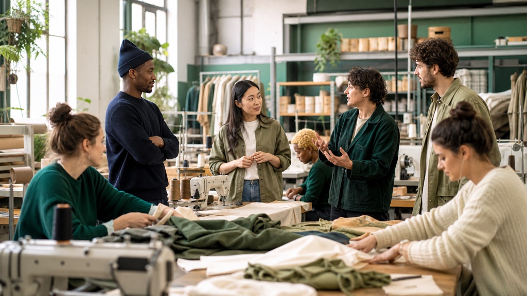 Équipe textile accueillant de nouvelles recrues et transmettant un geste métier